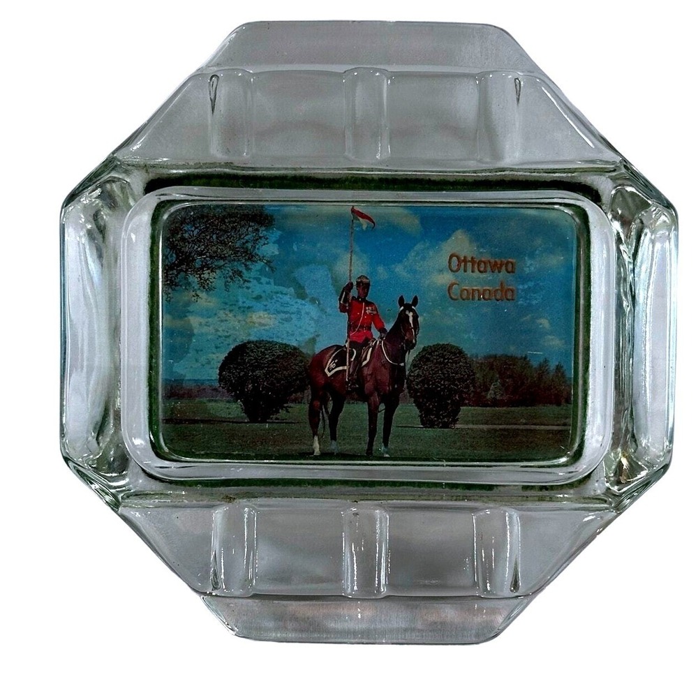 Ottawa Canada Souvenir Ashtray Glass‎ Royal Canadian Mounted Police Decor